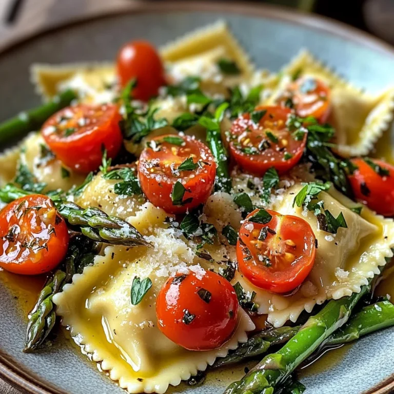 Ravioli with Tomatoes, Asparagus, Garlic, and Herbs